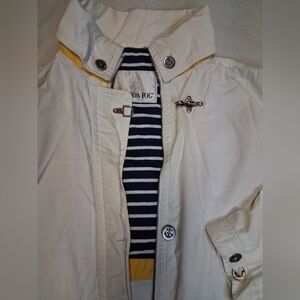 London Fog Men's Cream Raincoat with Navy Stripes